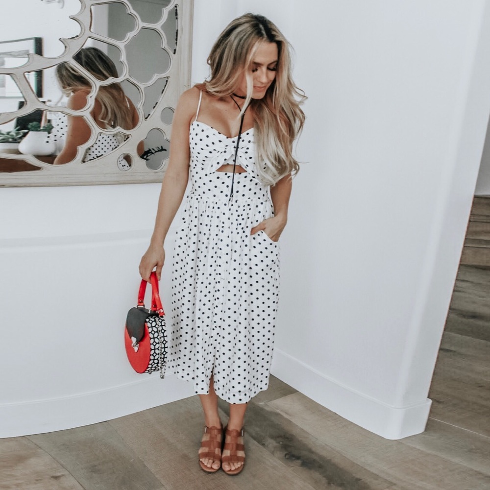 White polkadot spaghetti strap dress